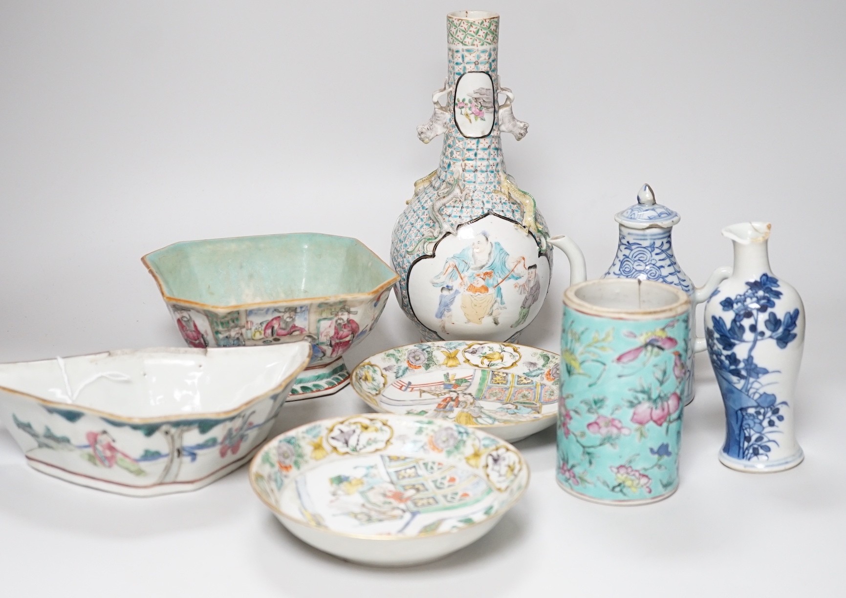 A group of eight items of Chinese ceramics, some damage